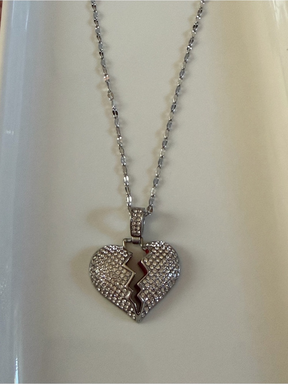 Silver Crystal Pavé Broken Heart Pendant Necklace - Women Jewelry